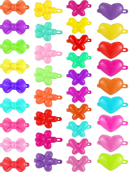 WILLBOND 100 Pieces Girls Hair Barrettes - Colorful Plastic Clips for Toddlers, Kids, and Baby - Butterfly, Plum Blossom, Bow, Heart-Shaped - 80s 90s Style