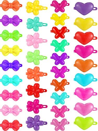 WILLBOND 100 Pieces Girls Hair Barrettes - Colorful Plastic Clips for Toddlers, Kids, and Baby - Butterfly, Plum Blossom, Bow, Heart-Shaped - 80s 90s Style - görsel 2