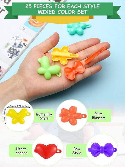 WILLBOND 100 Pieces Girls Hair Barrettes - Colorful Plastic Clips for Toddlers, Kids, and Baby - Butterfly, Plum Blossom, Bow, Heart-Shaped - 80s 90s Style
