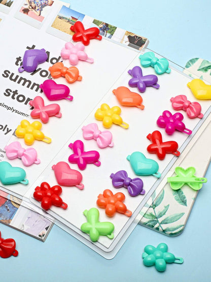 WILLBOND 100 Pieces Girls Hair Barrettes - Colorful Plastic Clips for Toddlers, Kids, and Baby - Butterfly, Plum Blossom, Bow, Heart-Shaped - 80s 90s Style