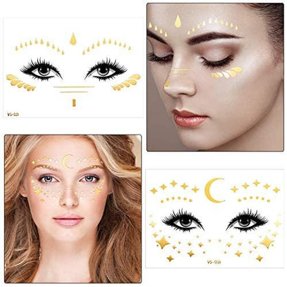 Zonon 20 Sheets Gold Glitter Freckles Face Tattoo - Sparkle Metallic Temporary Tattoo Stickers for Women, Halloween, Christmas, and Costume Parties