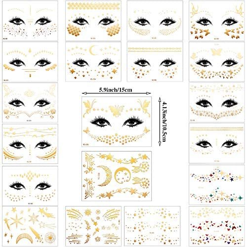 Zonon 20 Sheets Gold Glitter Freckles Face Tattoo - Sparkle Metallic Temporary Tattoo Stickers for Women, Halloween, Christmas, and Costume Parties - görsel 3