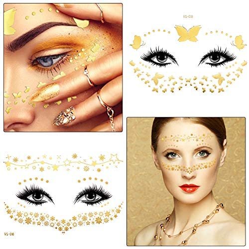 Zonon 20 Sheets Gold Glitter Freckles Face Tattoo - Sparkle Metallic Temporary Tattoo Stickers for Women, Halloween, Christmas, and Costume Parties - görsel 4