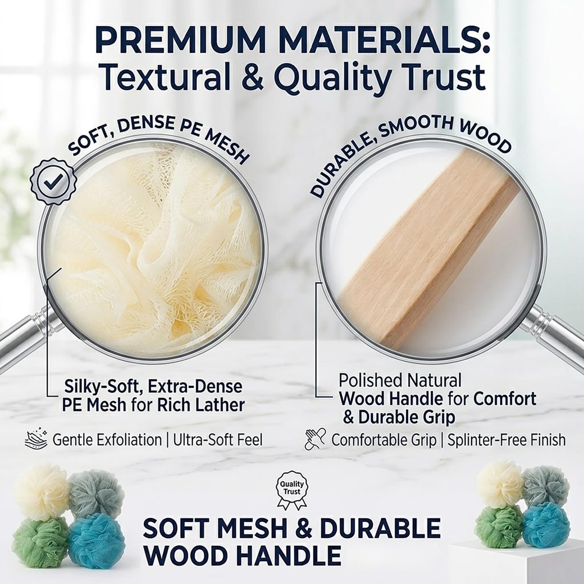4-Pack Large Bath Puff Loofah Sponge with – Quick-Drying Design: The open mesh structure allows water to drain – Image 5