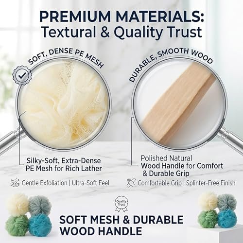 4-Pack Large Bath Puff Loofah Sponge with – Versatile Use: Perfect for applying body wash, shower gel, or soap. – Image 6