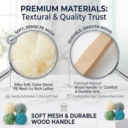 4-Pack Large Bath Puff Loofah Sponge with – Versatile Use: Perfect for applying body wash, shower gel, or soap. – Image 6