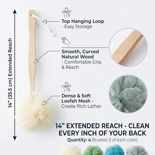 4-Pack Large Bath Puff Loofah Sponge with – Soft Yet Exfoliating Loofah Material: Made from natural loofah fibers, – Image 4