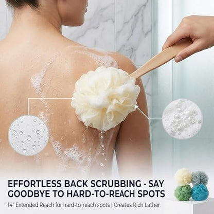4-Pack Large Bath Puff Loofah Sponge with – Dimensions: Puff diameter approx. 5.5 inches; handle length approx. 7 – Image 8