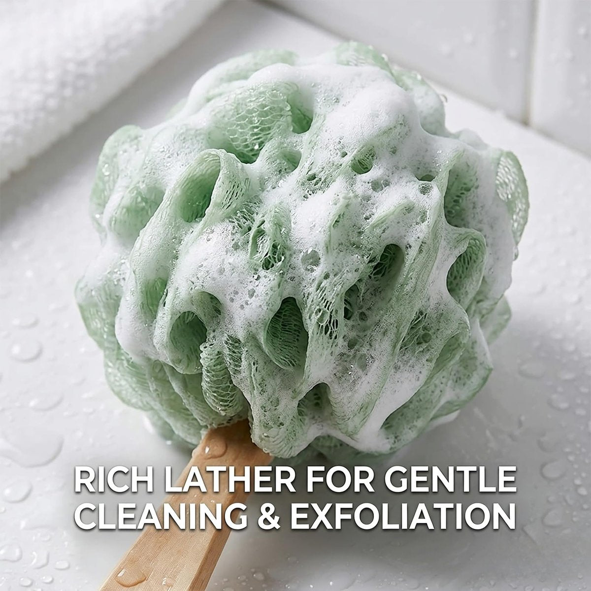 4-Pack Large Bath Puff Loofah Sponge with – Care Instructions: Rinse after use; hang to dry; replace every 3-4 – Image 11