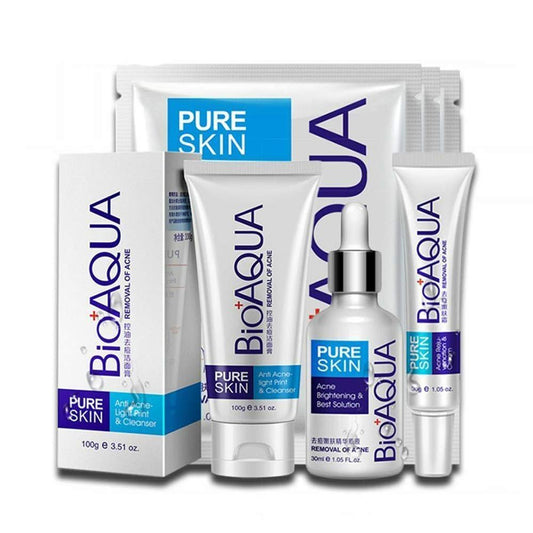 BIOAQUA 4-in-1 Face Care Set: Acne Scar & Blemish Removal Cream, Foam Cleanser, Face Mask, Essence Oil, Moisturizing & Spot Treatment (7-Piece Set)