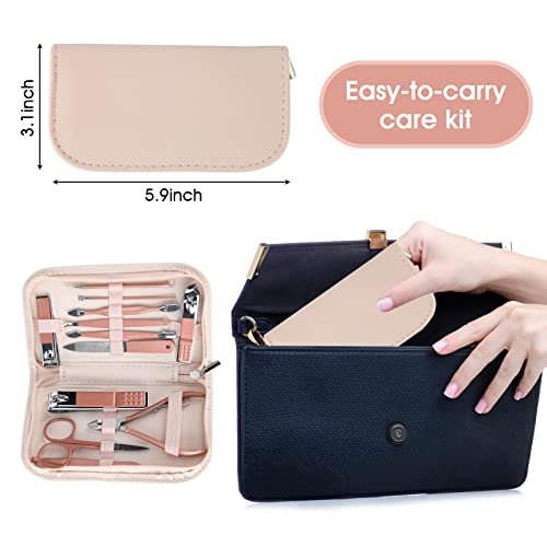 12-in-1 Nail Clippers and Beauty Tool Portable Set with Pink Leather Bag – Stainless Steel Manicure Kit for Home, Travel, and Gift Giving - görsel 5