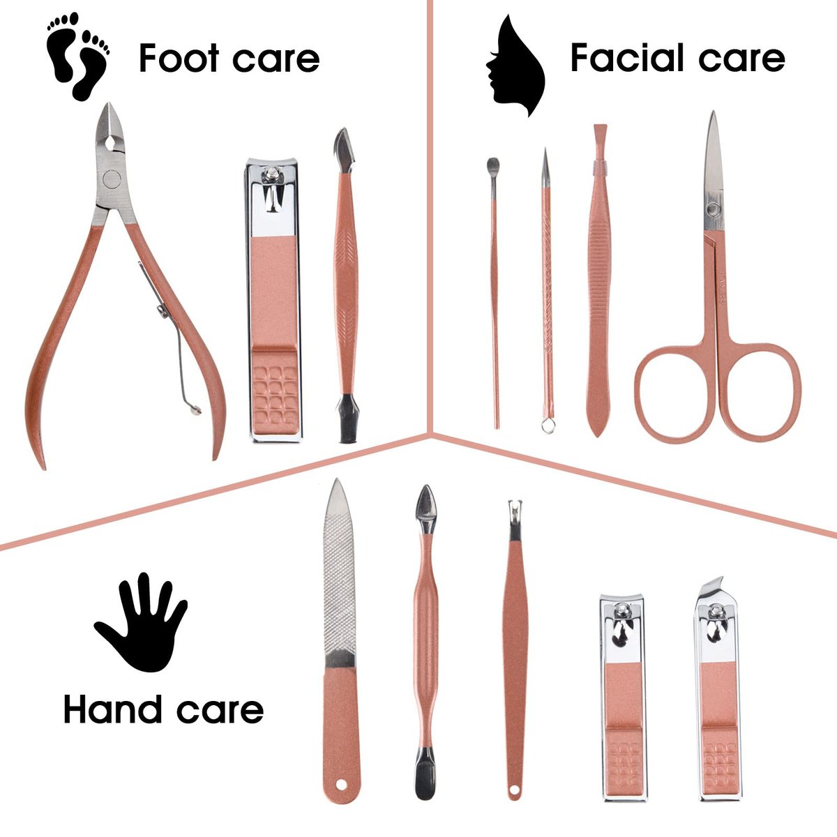 12-in-1 Nail Clippers and Beauty Tool Portable Set with Pink Leather Bag – Stainless Steel Manicure Kit for Home, Travel, and Gift Giving - görsel 4
