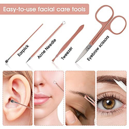 12-in-1 Nail Clippers and Beauty Tool Portable Set with Pink Leather Bag – Stainless Steel Manicure Kit for Home, Travel, and Gift Giving