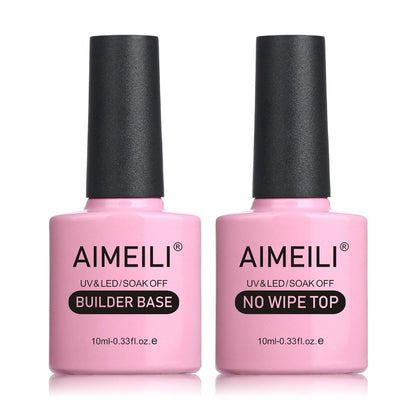 AIMEILI 5 in 1 Builder Base Hema Free Clear Builder Nail Gel for Nails Extension and No Wipe Top Set Soak Off UV LED Cruelty Free Vegan Gel Nail Lacquer