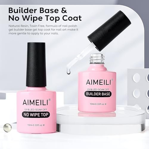 AIMEILI 5 in 1 Builder Base Hema Free Clear Builder Nail Gel for Nails Extension and No Wipe Top Set Soak Off UV LED Cruelty Free Vegan Gel Nail Lacquer - görsel 10