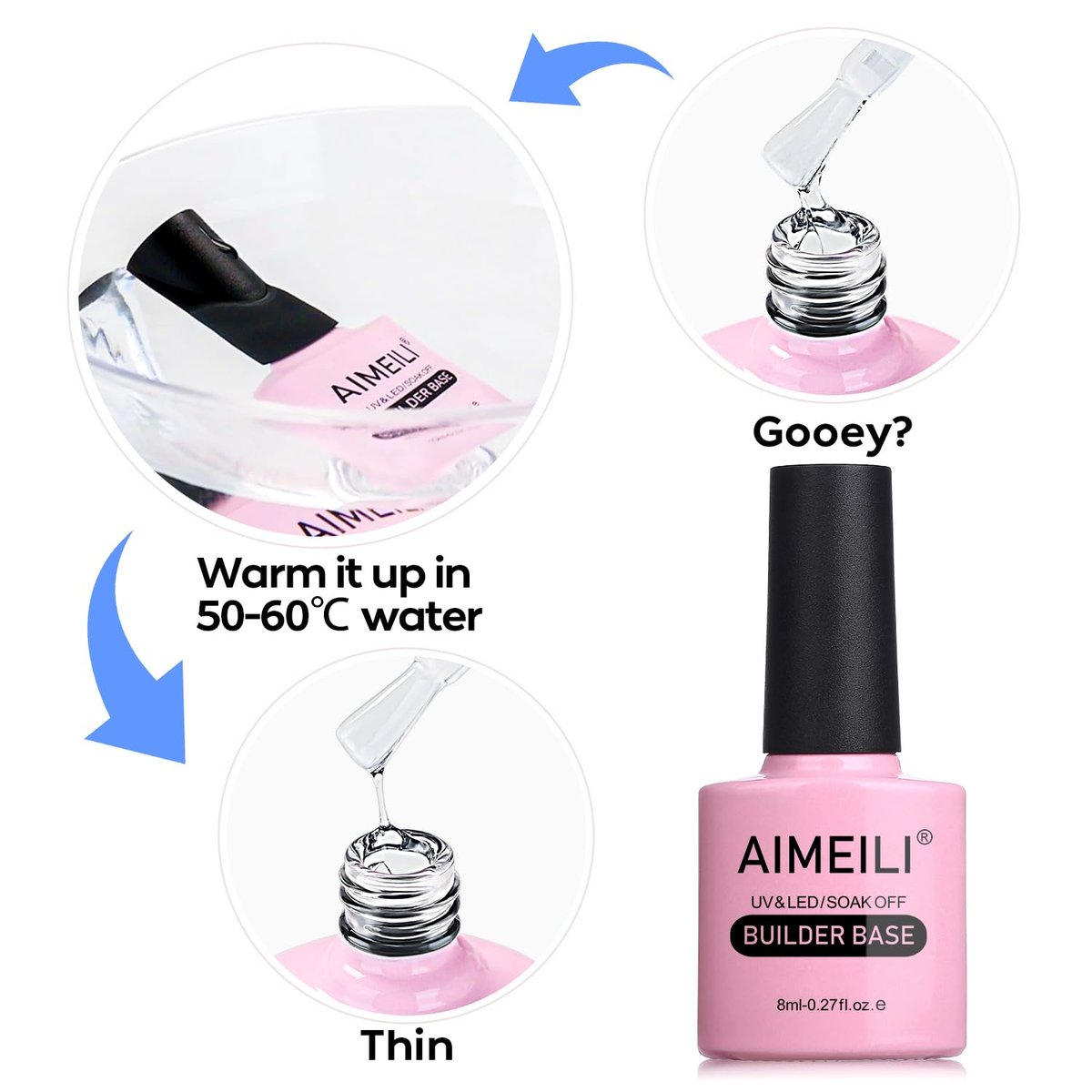 AIMEILI 5 in 1 Builder Base Hema Free Clear Builder Nail Gel for Nails Extension and No Wipe Top Set Soak Off UV LED Cruelty Free Vegan Gel Nail Lacquer - görsel 13