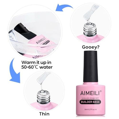 AIMEILI 5 in 1 Builder Base Hema Free Clear Builder Nail Gel for Nails Extension and No Wipe Top Set Soak Off UV LED Cruelty Free Vegan Gel Nail Lacquer