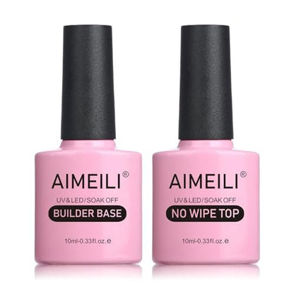 AIMEILI 5 in 1 Builder Base Hema Free Clear Builder Nail Gel for Nails Extension and No Wipe Top Set Soak Off UV LED Cruelty Free Vegan Gel Nail Lacquer