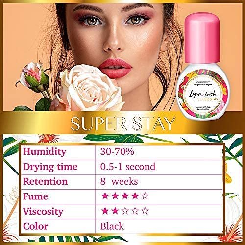 Lyon Lash Super Stay Eyelash Extension Performance Glue - 0.5 Sec Dry Time, Up to 8 Weeks Retention, Black Adhesive for Professionals (5ml) Avelisse