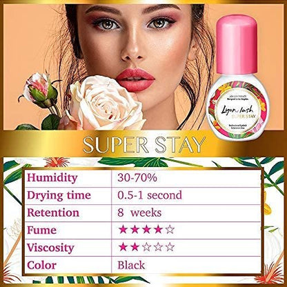 Lyon Lash Super Stay Eyelash Extension Performance Glue - 0.5 Sec Dry Time, Up to 8 Weeks Retention, Black Adhesive for Professionals (5ml) Avelisse