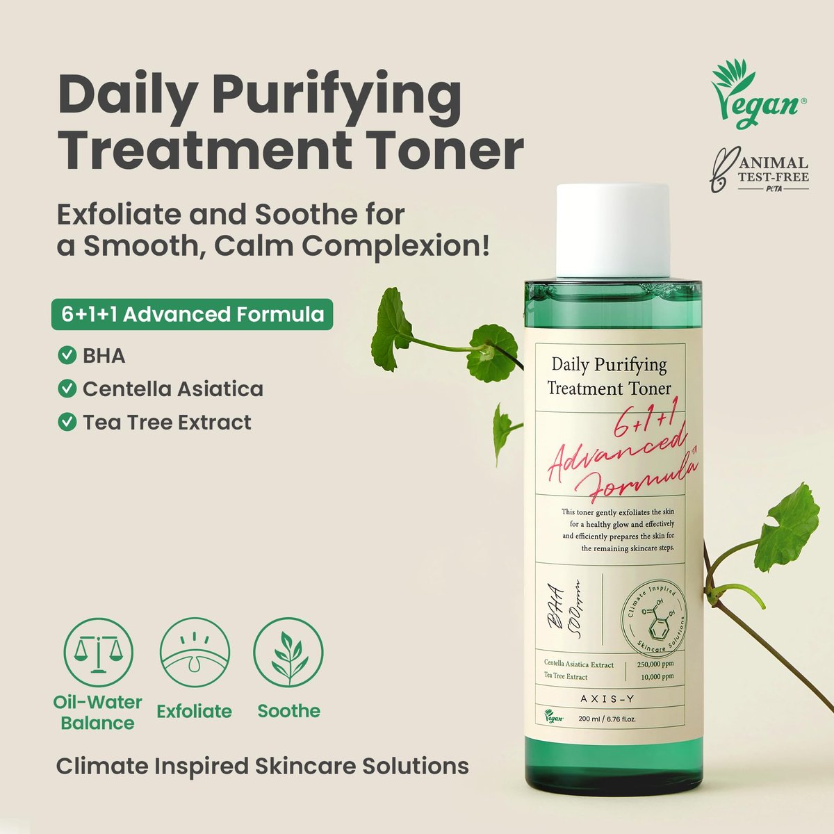 AXIS-Y Daily Purifying Treatment Toner with Salicylic Acid & Centella Asiatica - Pore Minimizer, Oil Control & Blemish Treatment Face Exfoliator - Vegan Korean Skin Care BHA Toner (6.76 fl. oz.) - görsel 3
