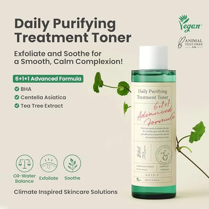 AXIS-Y Daily Purifying Treatment Toner with Salicylic Acid & Centella Asiatica - Pore Minimizer, Oil Control & Blemish Treatment Face Exfoliator - Vegan Korean Skin Care BHA Toner (6.76 fl. oz.)