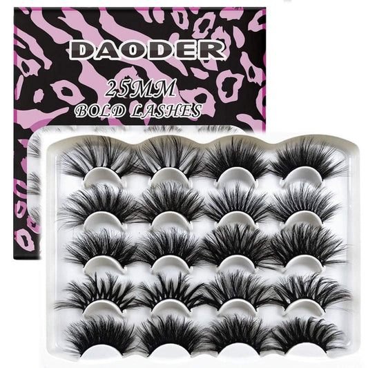 DAODER 25MM False Eyelashes – Faux Mink Wispy Fluffy Lashes, 10 Pairs Dramatic Look for Halloween Bold Makeup