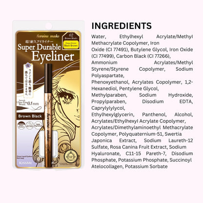 Heroine Make by KISSME Waterproof Eyeliner - Ultra-Fine 0.1mm Tip, Intense Natural Brown, Long-Lasting Liquid Eyeliner Pen with Organic Beauty Serum