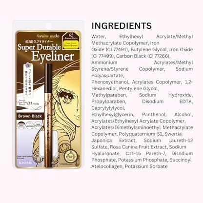 Heroine Make by KISSME Waterproof Eyeliner - Ultra-Fine 0.1mm Tip, Intense Natural Brown, Long-Lasting Liquid Eyeliner Pen with Organic Beauty Serum