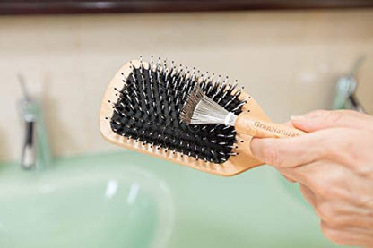 GranNaturals Hair Brush Cleaner - Durable Metal Wires, Ergonomic Wooden Handle - Quick Hair, Dust & Lint Remover for Brushes