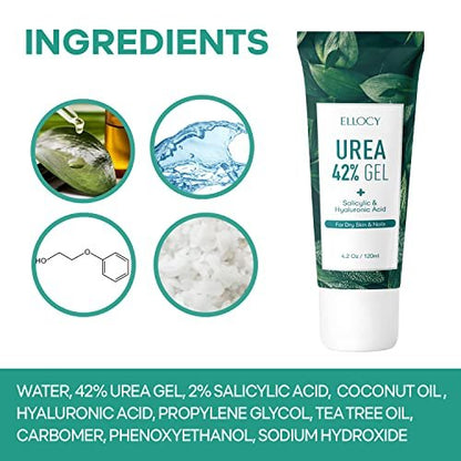 Ellocy 42% Urea Gel with Salicylic & Hyaluronic Acid - Cracked Heel Repair & Callus Remover for Feet, Elbows, Hands - 4 oz Avelisse