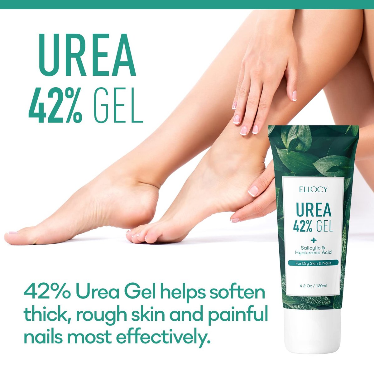 Ellocy 42% Urea Gel with Salicylic & Hyaluronic Acid - Cracked Heel Repair & Callus Remover for Feet, Elbows, Hands - 4 oz Avelisse