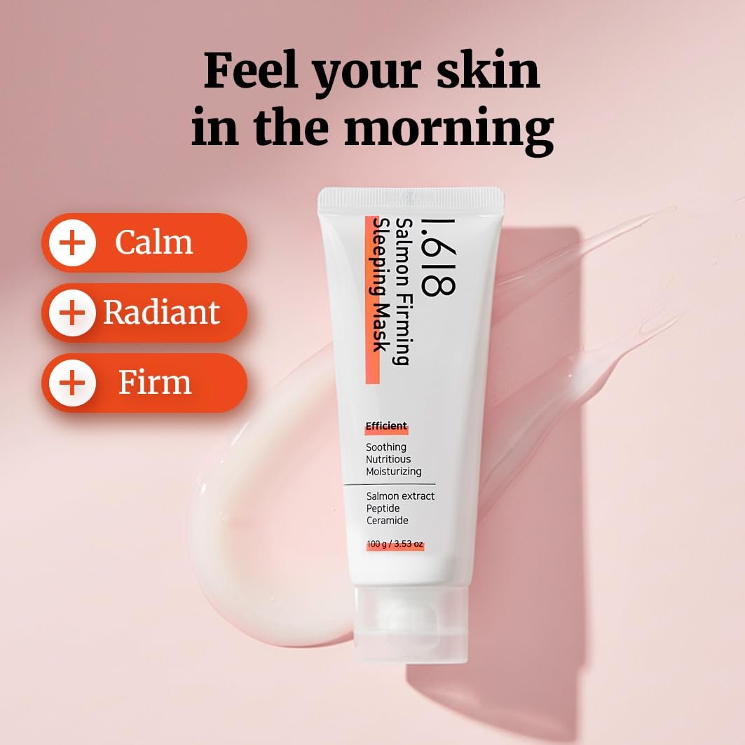 1.618 Salmon Firming Sleeping Mask 3.53 oz – Korean Overnight Moisturizer with Peptide, Vit-P, Beta Glucan, Centella Asiatica, Ceramide NP, Niacinamide, Adenosine, Trehalose Avelisse