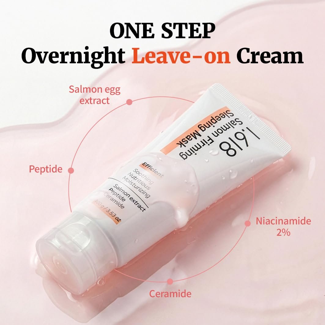 1.618 Salmon Firming Sleeping Mask 3.53 oz – Korean Overnight Moisturizer with Peptide, Vit-P, Beta Glucan, Centella Asiatica, Ceramide NP, Niacinamide, Adenosine, Trehalose Avelisse