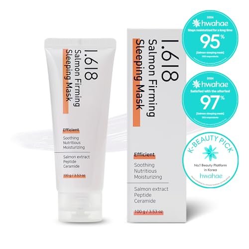 1.618 Salmon Firming Sleeping Mask 3.53 oz – Korean Overnight Moisturizer with Peptide, Vit-P, Beta Glucan, Centella Asiatica, Ceramide NP, Niacinamide, Adenosine, Trehalose Avelisse