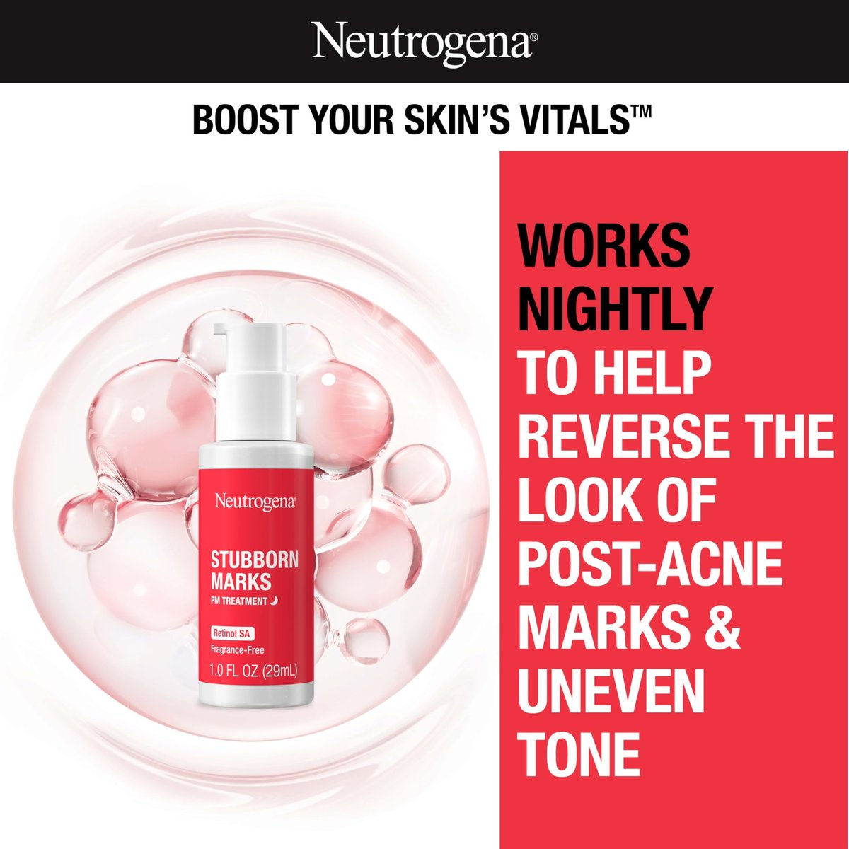 Neutrogena Retinol SA Stubborn Marks PM Treatment – Face Exfoliating Treatment for Post-Acne Marks & Uneven Skin Tone, Non-Comedogenic, 1.0 Fl Oz - görsel 4
