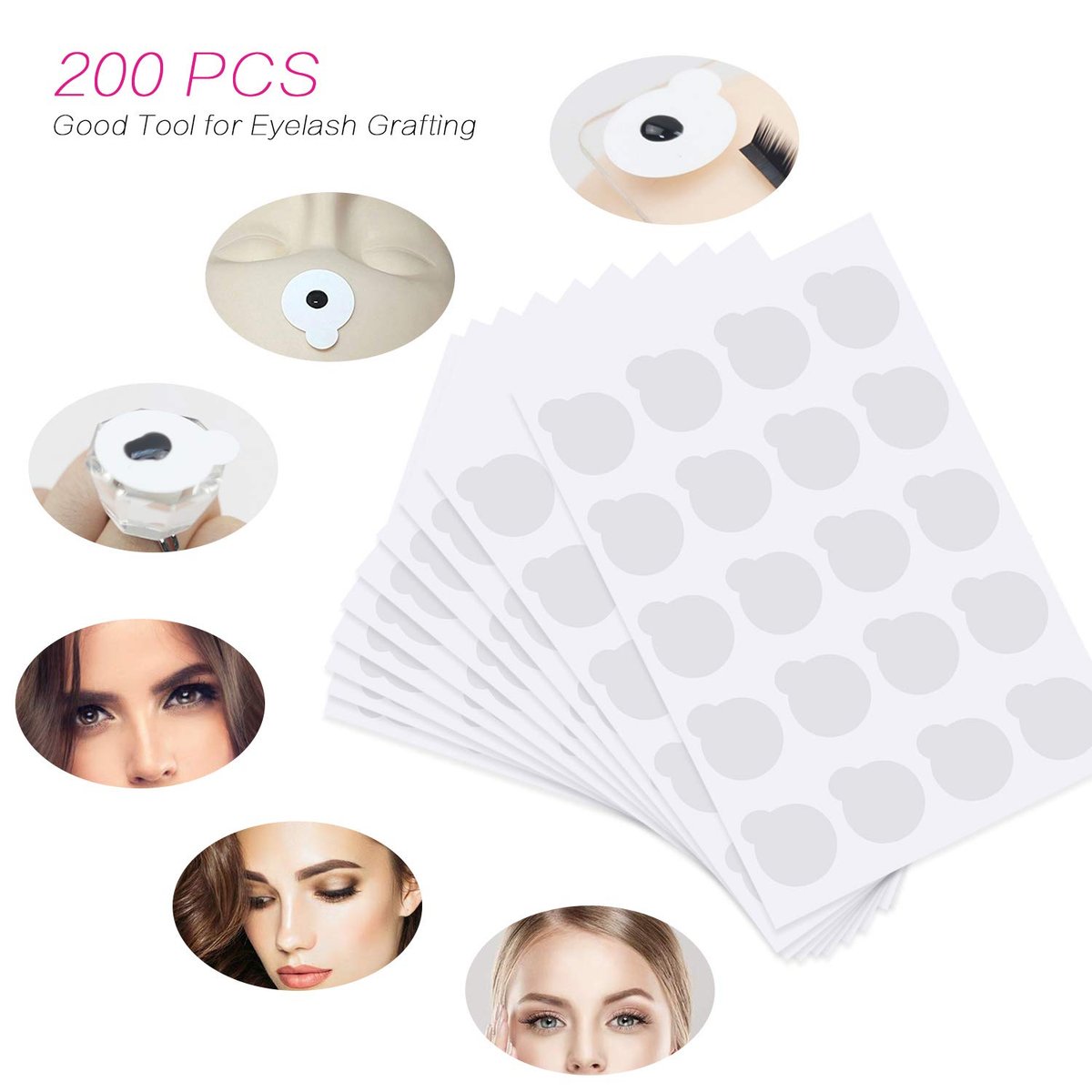 200 Pcs Eyelash Extension Adhesive Glue Pallet Sticker Pads & 1 Jade Stone - Disposable Waterproof Adhesive Holder for Lash Artists - görsel 3