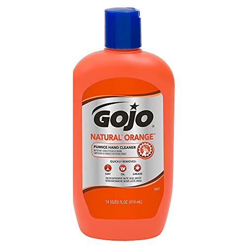 Gojo Natural Orange Pumice Hand Cleaner Heavy Duty Citrus Scented Scrub, 2 x 14 oz Bottles with 2 Wooden Nail Brushes Avelisse