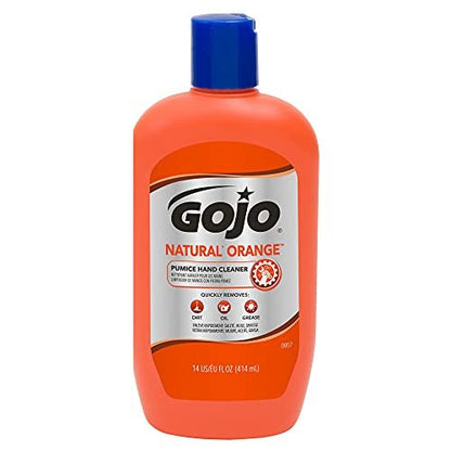 Gojo Natural Orange Pumice Hand Cleaner Heavy Duty Citrus Scented Scrub, 2 x 14 oz Bottles with 2 Wooden Nail Brushes Avelisse