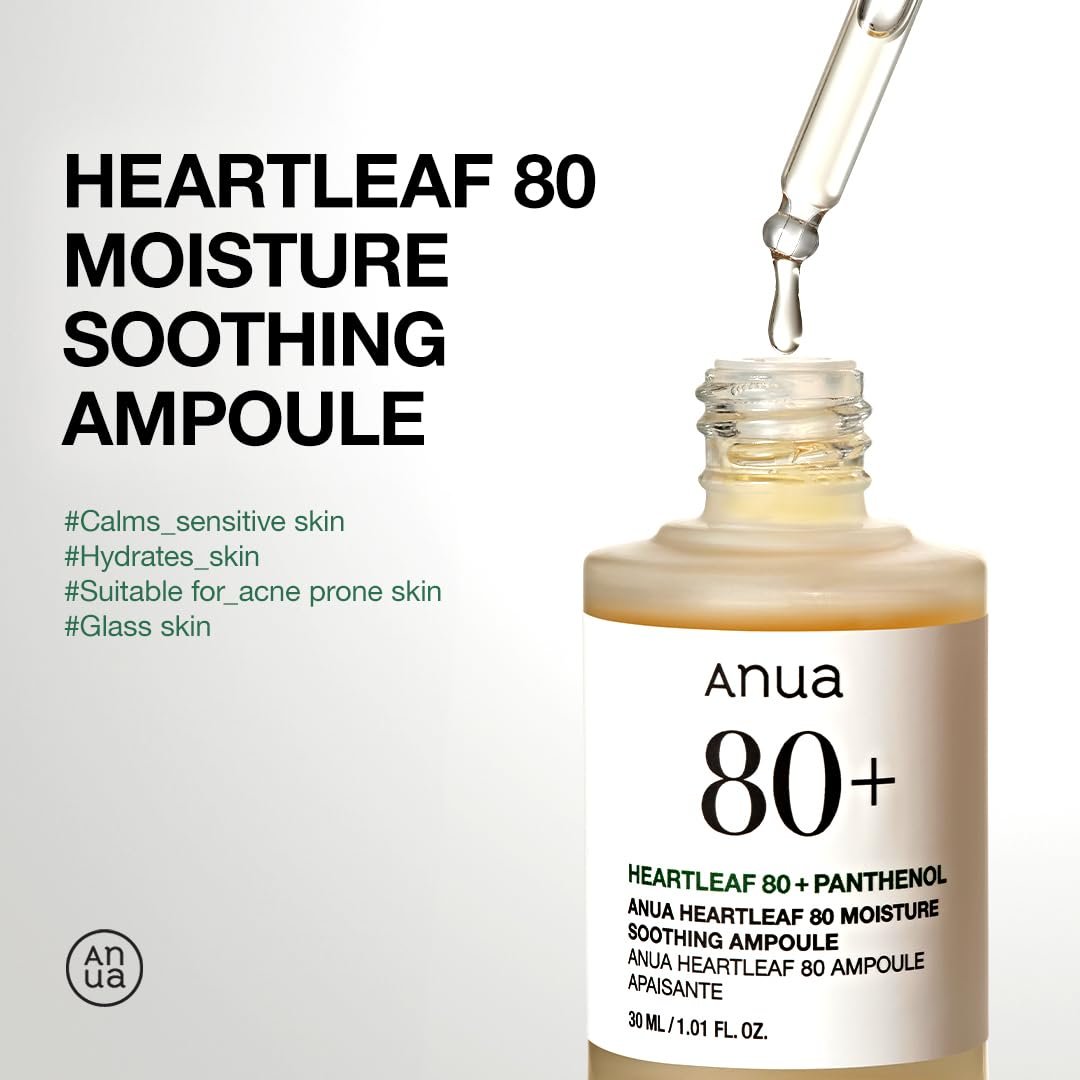 Anua Heartleaf 80 Soothing Ampoule - Hydrating Facial Serum for Glass Skin with Hyaluronic Acid & Panthenol, Lightweight Non-Greasy Korean Skincare, 1.01 fl.oz - görsel 4