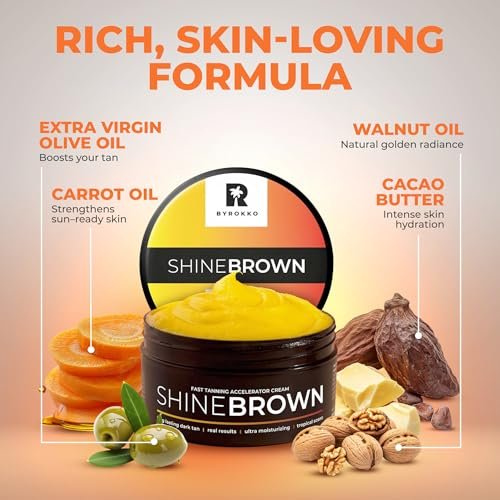 BYROKKO Shine Brown Tanning Accelerator Lotion - Indoor & Outdoor Fast Dark Tan Cream with Bronzer - Natural Botanical Oils for Face & Body - Water Resistant Formula - 7.1 Fl Oz Avelisse
