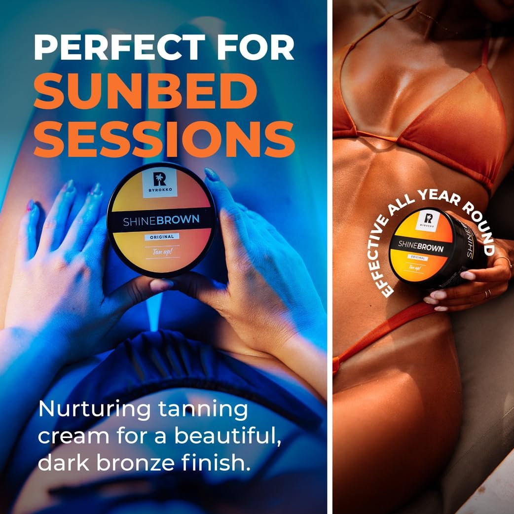 BYROKKO Shine Brown Tanning Accelerator Lotion - Indoor & Outdoor Fast Dark Tan Cream with Bronzer - Natural Botanical Oils for Face & Body - Water Resistant Formula - 7.1 Fl Oz Avelisse