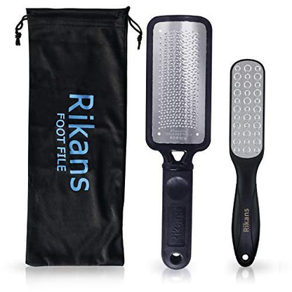 Rikans Colossal Foot File Set - Professional Stainless Steel Callus Remover for Wet or Dry Skin - 2-Pack Coarse Foot Rasp