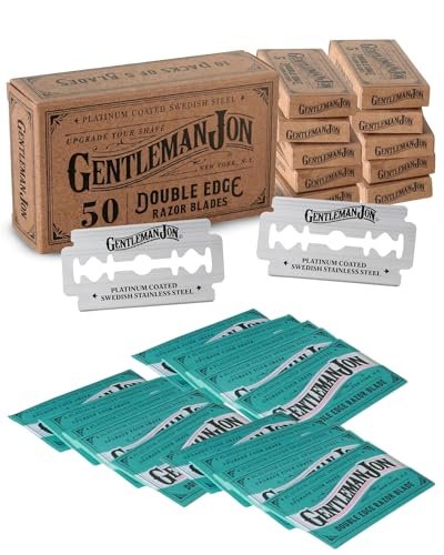 Gentleman Jon 50-Pack Platinum Double Edge Razor Blades - Premium Swedish Stainless Steel Safety Razor Blades for Smooth and Comfortable Shaves Avelisse