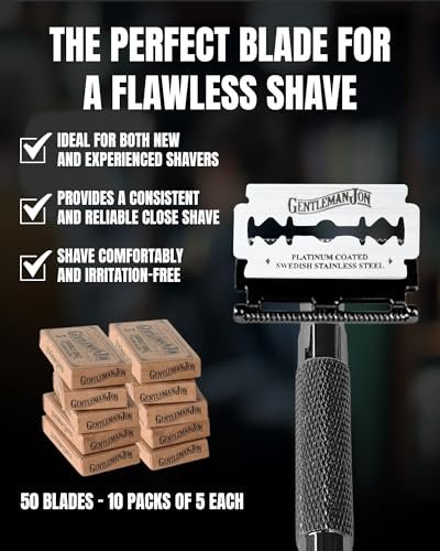 Gentleman Jon 50-Pack Platinum Double Edge Razor Blades - Premium Swedish Stainless Steel Safety Razor Blades for Smooth and Comfortable Shaves Avelisse