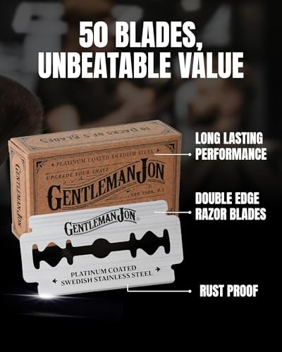 Gentleman Jon 50-Pack Platinum Double Edge Razor Blades - Premium Swedish Stainless Steel Safety Razor Blades for Smooth and Comfortable Shaves Avelisse