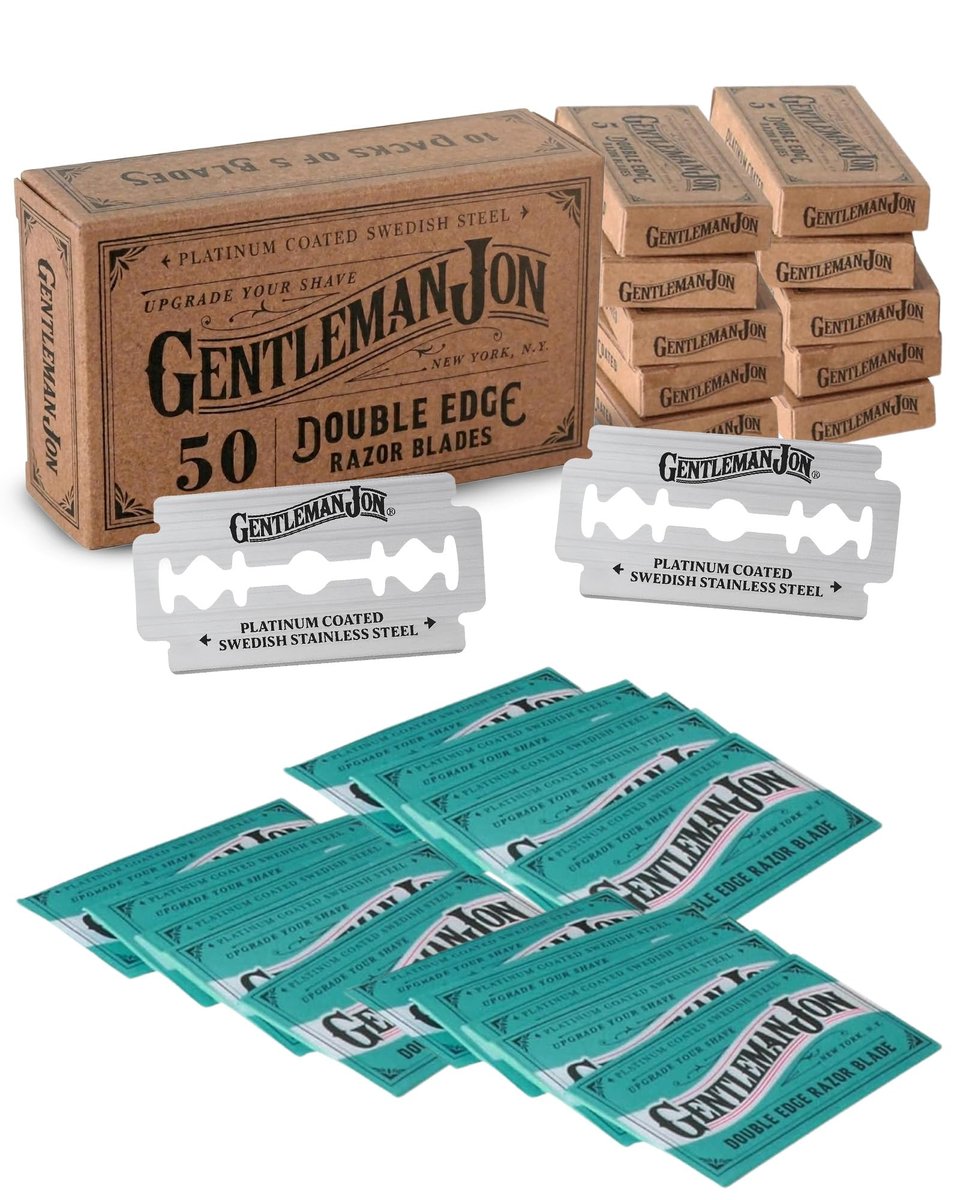 Gentleman Jon 50-Pack Platinum Double Edge Razor Blades - Premium Swedish Stainless Steel Safety Razor Blades for Smooth and Comfortable Shaves Avelisse