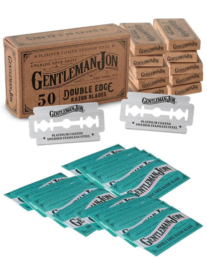 Gentleman Jon 50-Pack Platinum Double Edge Razor Blades - Premium Swedish Stainless Steel Safety Razor Blades for Smooth and Comfortable Shaves Avelisse