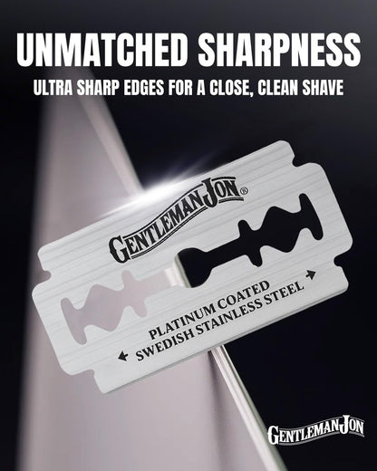 Gentleman Jon 50-Pack Platinum Double Edge Razor Blades - Premium Swedish Stainless Steel Safety Razor Blades for Smooth and Comfortable Shaves Avelisse