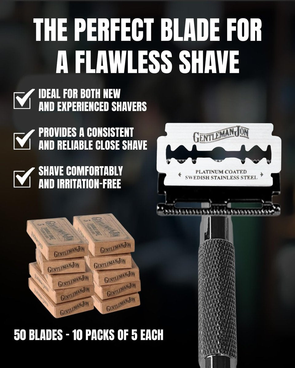 Gentleman Jon 50-Pack Platinum Double Edge Razor Blades - Premium Swedish Stainless Steel Safety Razor Blades for Smooth and Comfortable Shaves Avelisse